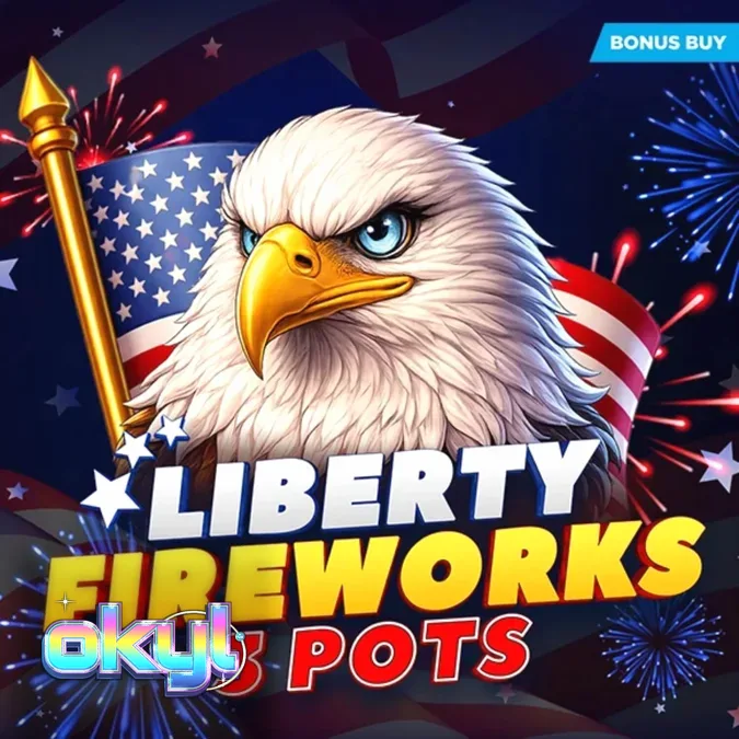 Painel de jogo vibrante do slot Liberty Fireworks 3 Pots com fogos de artifício ao fundo